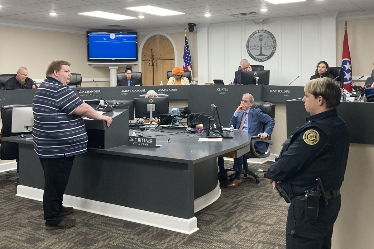 Jeremy Wright addressing the Clarksville City Council on Thursday, Feb. 5, 2026. (Christian Brown)
