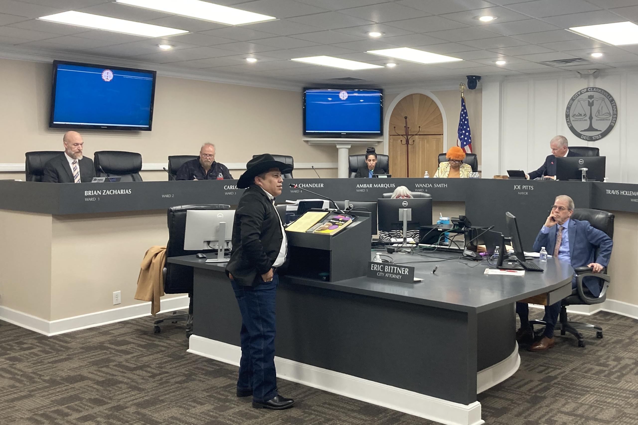 AC Lopez addressing the Clarksville City Council on Thursday, Feb. 5, 2026. (Christian Brown)