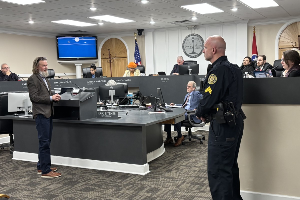 Eric Claunch addressing the Clarksville City Council on Thursday, Feb. 5, 2026. (William Arvin)