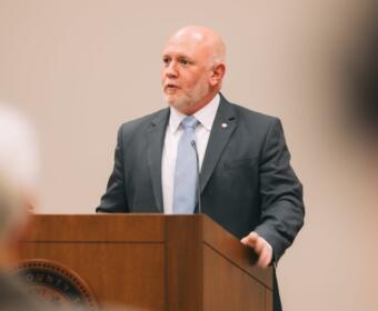 Mark Riggins at the Clarksville Kiwanis Club meeting on Feb. 24, 2026. (Joshua Peltz, contributed)