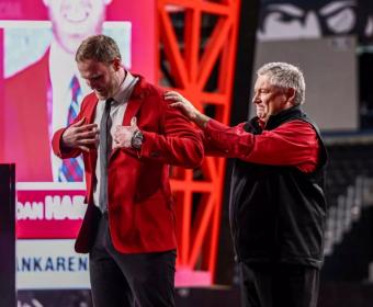 Jordan Harmon is introduced as the 15th Director of Athletics of Austin Peay, Feb. 13, 2026, at F&M Bank Arena. (Karley Livingston, APSU Athletics)
