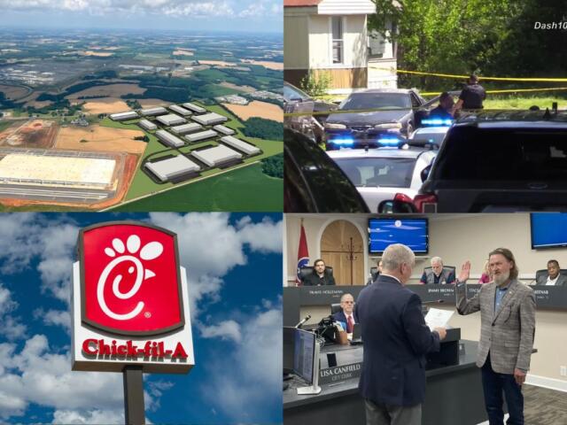 Clockwise from the top left, NorthPark Logistics, Power Street shooting, Eric Claunch sworn in, Chick-fil-A.