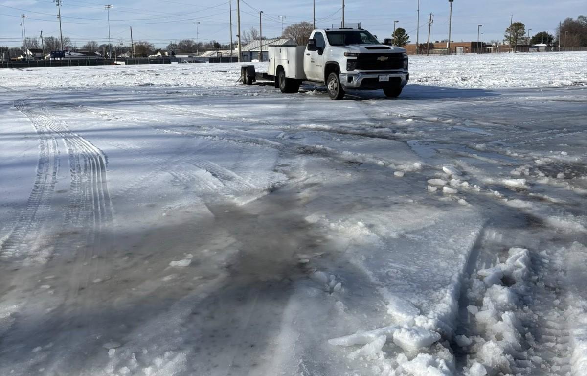 An iced-over CMCSS parking lot on Feb. 2, 2026. (CMCSS, contributed)