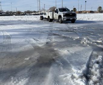 An iced-over CMCSS parking lot on Feb. 2, 2026. (CMCSS, contributed)