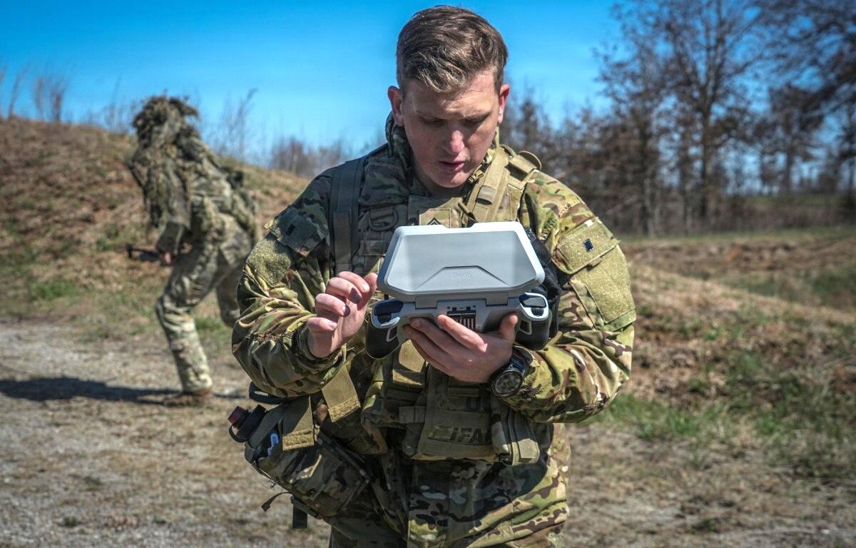 A soldier with the 101st Airborne Division operates the flight controls for an unmanned aircraft system (UAS) during a live-fire exercise at Fort Campbell on March 12, 2026. (U.S. Army, Spc. Sandy Vera)