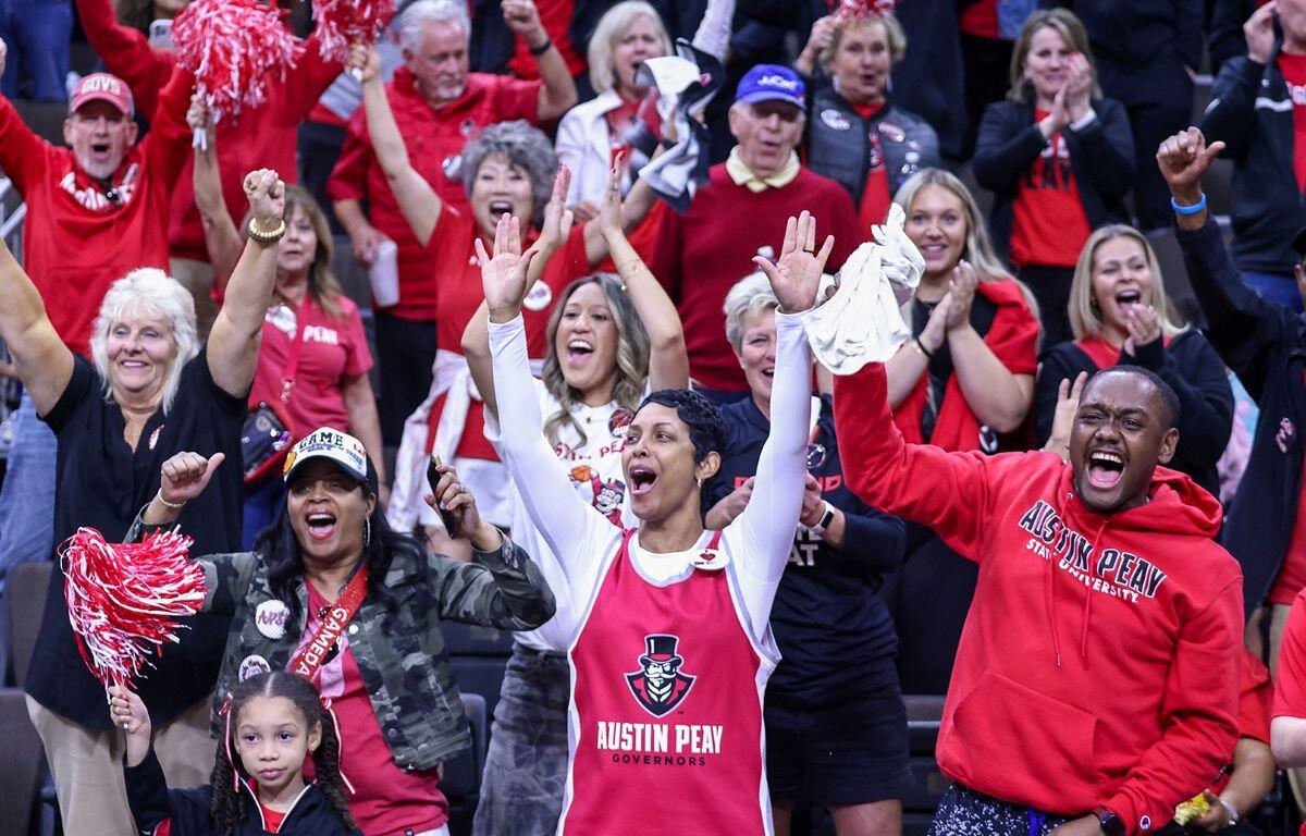 The Austin Peay men's basketball team beat Stetson 69-60 on March 6, 2026, in the quarterfinals of the ASUN Basketball Tournament, at VyStar Veterans Memorial Arena in Jacksonville, Florida. Photo by Casey Crigger, APSU Athletics.