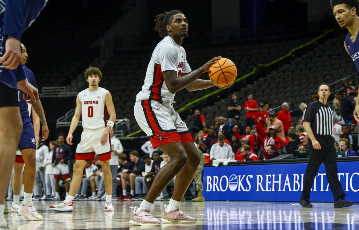 Austin Peay's men's basketball team fell to #3 Queens, 90-83, on March 8,, 2026, in the semifinals of the Atlantic Sun Conference Tournament at VyStar Veterans Memorial Arena in Jacksonville. Photo by Camille Blaylock, APSU Athletics.