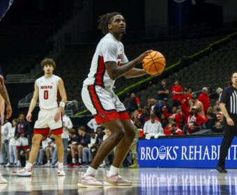 Austin Peay's men's basketball team fell to #3 Queens, 90-83, on March 8,, 2026, in the semifinals of the Atlantic Sun Conference Tournament at VyStar Veterans Memorial Arena in Jacksonville. Photo by Camille Blaylock, APSU Athletics.