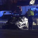 A motorcycle crashed with a car on Fort Campbell Boulevard on March 8, 2026. (Enrique Hernandez, Dash 10 Media)