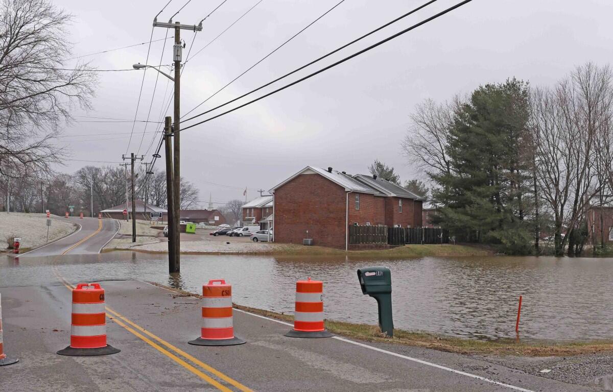 Water overflowing near the intersection of Old Russellville Pike and Dunbar Cave Road in February 2025. (Jim Knoll contributed)