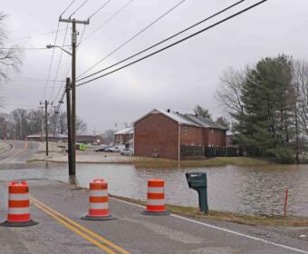 Water overflowing near the intersection of Old Russellville Pike and Dunbar Cave Road in February 2025. (Jim Knoll contributed)
