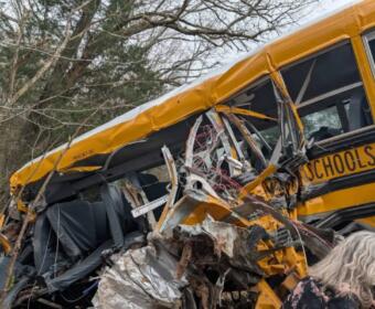 A CMCSS Kenwood Middle School bus crashed in Carroll County on March 27, 2026. (Rosalee and Zaviel Lugo, contributed via WKRN)