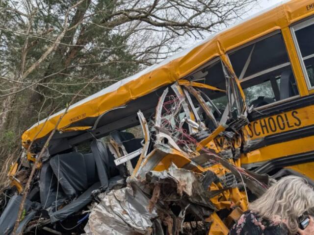 A CMCSS Kenwood Middle School bus crashed in Carroll County on March 27, 2026. (Rosalee and Zaviel Lugo, contributed via WKRN)