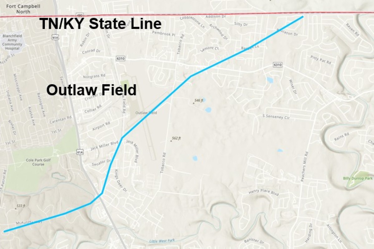 The path of the March 15, 2026, tornado across north Clarksville. (National Weather Service)