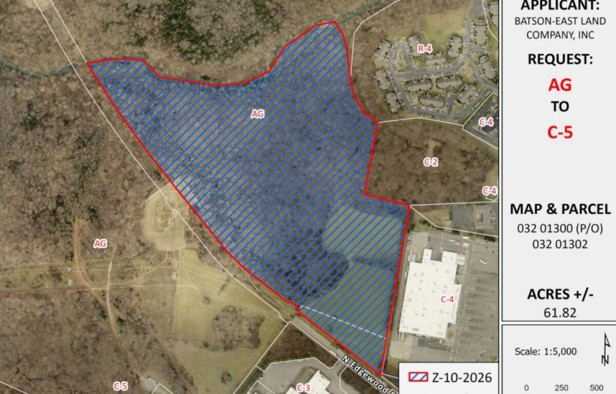 Zoomed in aerial map of proposed rezone near the intersection of Wilma Rudolph Boulevard and North Edgewood Place. (Regional Planning Commission, contributed)