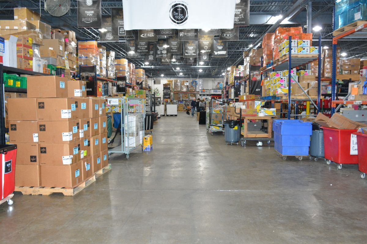 Inside the YAIPAK Outreach warehouse on 1255 Paradise Hill Road in Clarksville on Mar. 16, 2026. (Lee Erwin)