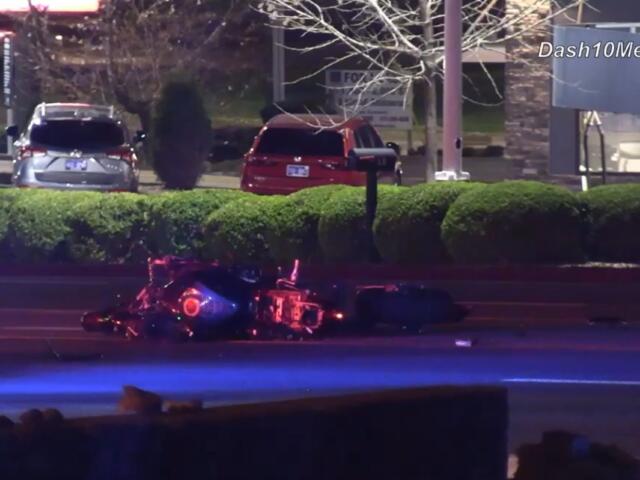 A motorcycle and semi crashed on Fort Campbell Boulevard on March 14, 2026. (Enrique Hernandez, Dash 10 Media)