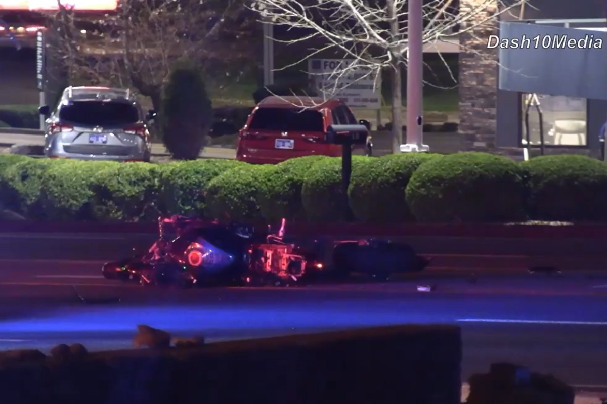 A motorcycle and semi crashed on Fort Campbell Boulevard on March 14, 2026. (Enrique Hernandez, Dash 10 Media)