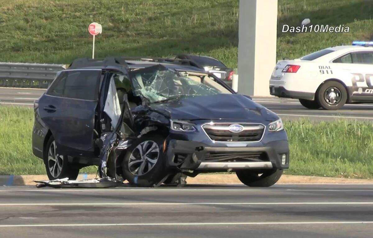 Two vehicles crashed at 101st Airborne Division Parkway and Peachers Mill Road on April 15, 2026. (Enrique Hernandez, Dash 10 Media)