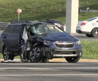 Two vehicles crashed at 101st Airborne Division Parkway and Peachers Mill Road on April 15, 2026. (Enrique Hernandez, Dash 10 Media)