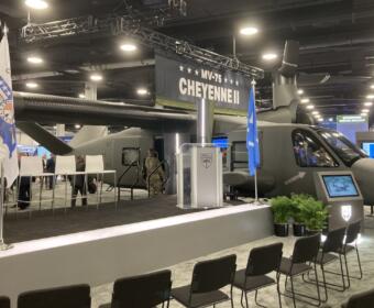 The 101st Airborne Division's MV-75 Cheyenne II tiltrotor at the Army Aviation Association of America’s annual conference in Nashville, TN, on April 15, 2026. (Christian Brown)