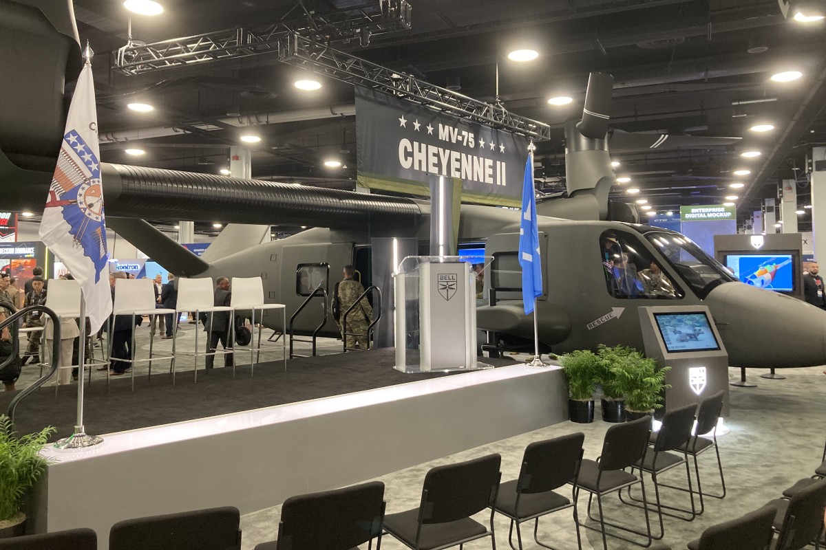 The 101st Airborne Division's MV-75 Cheyenne II tiltrotor at the Army Aviation Association of America’s annual conference in Nashville, TN, on April 15, 2026. (Christian Brown)