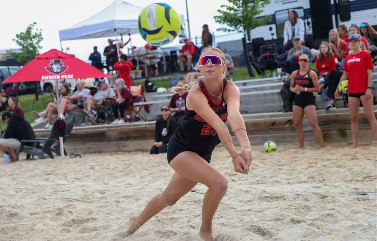 Austin Peay's Beach Volleyball team took down Tennessee Tech on Saturday, April 11, at Atkins Family Beach Volleyball Facility. (Knox Rives, Austin Peay Athletics)