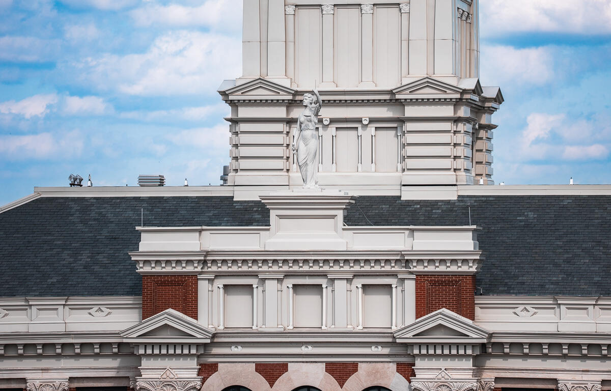 Lady Justice statue on the Montgomery County Courthouse on March 31, 2026. (Wesley Irvin)