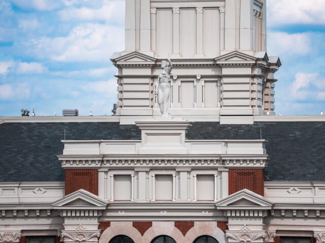 Lady Justice statue on the Montgomery County Courthouse on March 31, 2026. (Wesley Irvin)