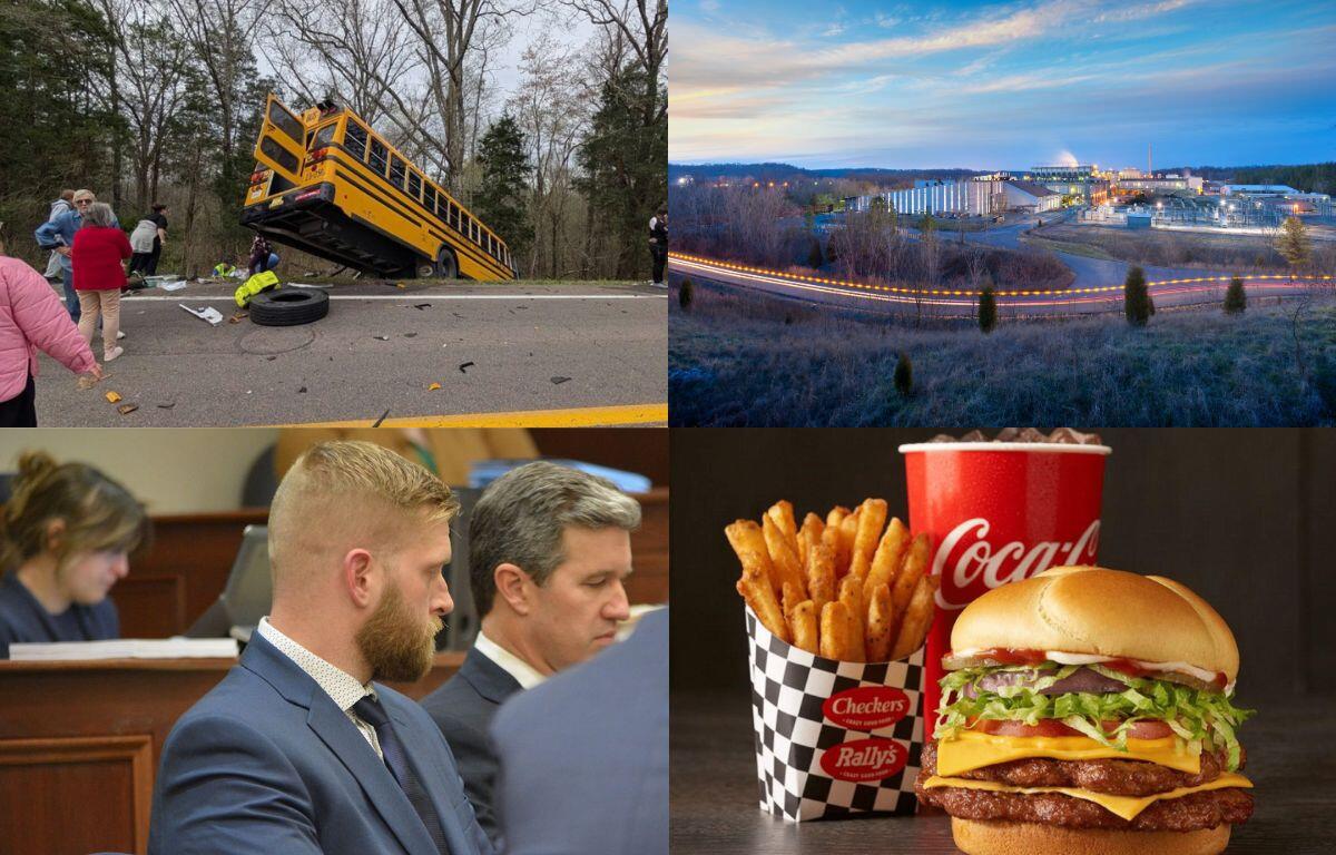 Clockwise from top left, school bus crash, zinc plant, Checkers, DUI homicide case.