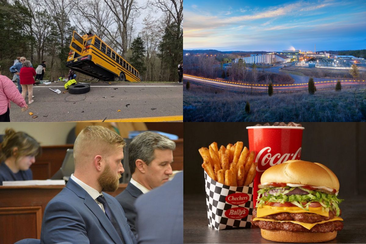 Clockwise from top left, school bus crash, zinc plant, Checkers, DUI homicide case.