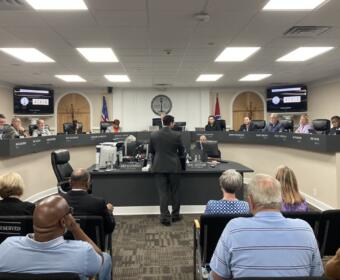 Rustom Khouri addressing the Clarksville City Council on April 2, 2026. (Christian Brown)