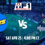 AAF1 promo graphic: Kats vs Wolfpack Washington, Apr 25, 4:00 PM CT, stadium backdrop with crowd.