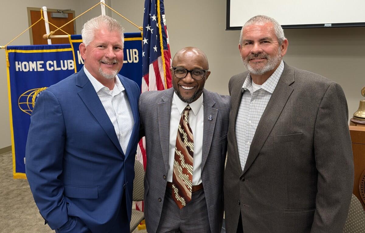 From the left, Johnny Ransdell, Dexter Mines and Mike Oliver at the Downtown Kiwanis Club on April 28, 2026. (Chris Smith)
