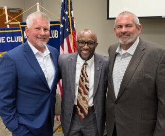 From the left, Johnny Ransdell, Dexter Mines and Mike Oliver at the Downtown Kiwanis Club on April 28, 2026. (Chris Smith)