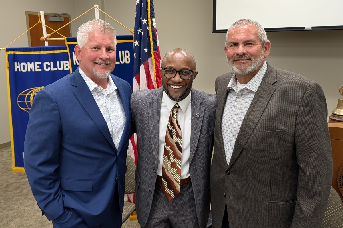 From the left, Johnny Ransdell, Dexter Mines and Mike Oliver at the Downtown Kiwanis Club on April 28, 2026. (Chris Smith)