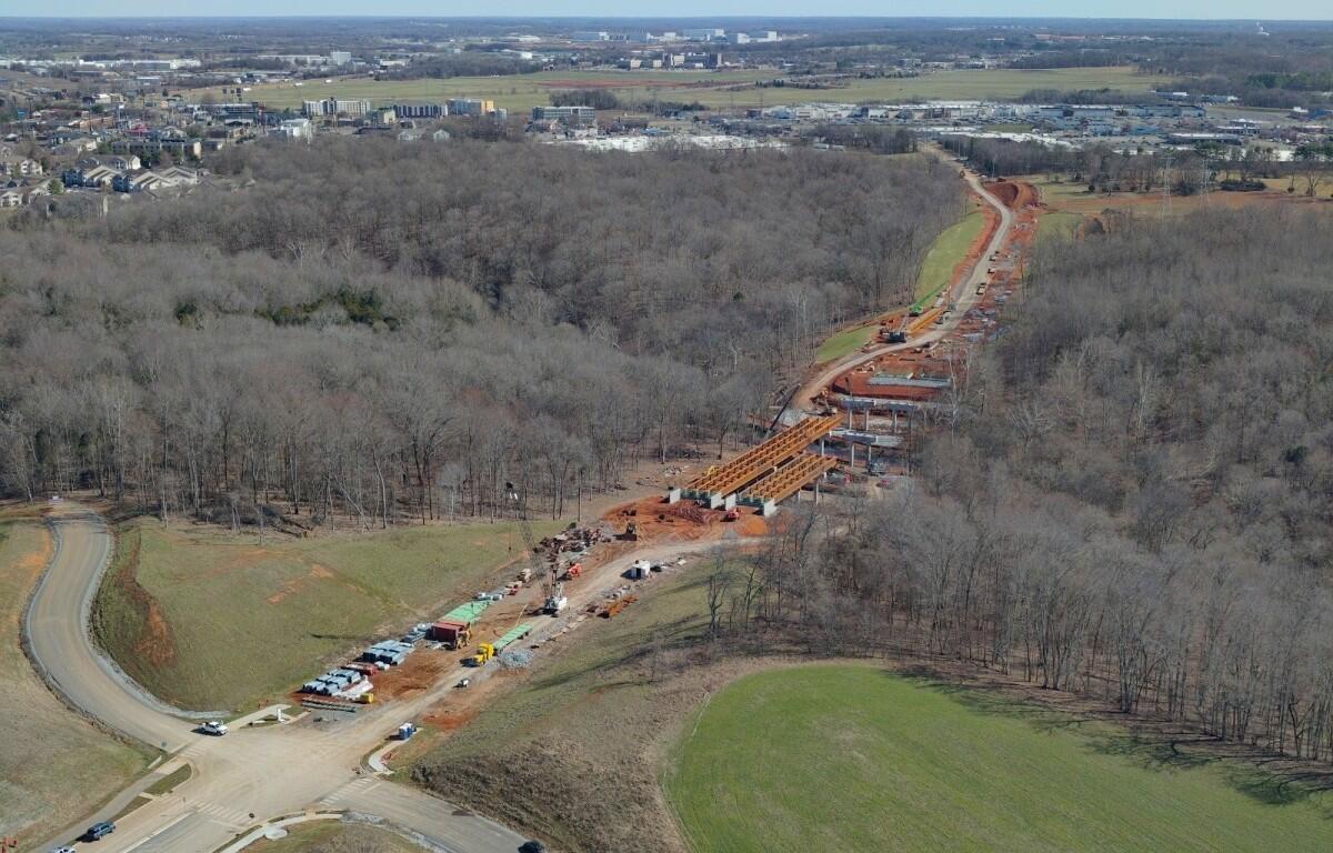 The Spring Creek Parkway bridge under construction, looking southeast toward Wilma Rudolph Boulevard. (City of Clarksville, Contributed)