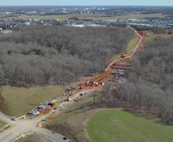 The Spring Creek Parkway bridge under construction, looking southeast toward Wilma Rudolph Boulevard. (City of Clarksville, Contributed)
