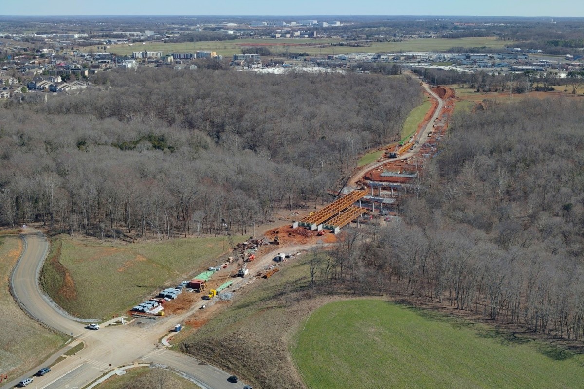 The Spring Creek Parkway bridge under construction, looking southeast toward Wilma Rudolph Boulevard. (City of Clarksville, Contributed)