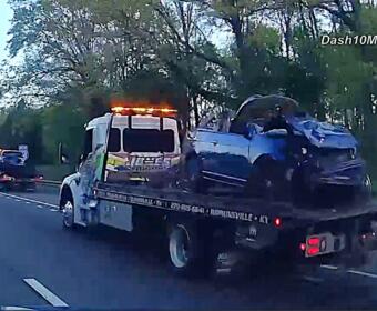 Multiple vehicles crashed on Interstate 24 on April 12, 2026. (Enrique Hernandez, Dash 10 Media)