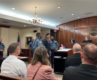 Dalton Eatherly walking into his arraignment hearing at the Montgomery County Courts Center on May 15, 2026. (Jazmin Logan)