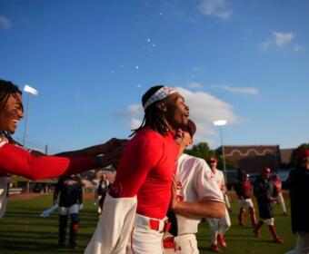 Austin Peay State University's baseball team came away with a 2-1 walk-off victory over Central Arkansas in game two of its ASUN weekend series, Saturday, May 2, 2026, at Joe Maynard Field at Raymond C. Hand Park. (Robert Smith, APSU Athletics)