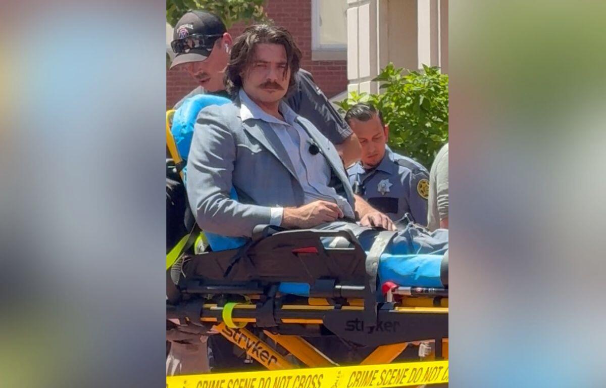 Dalton Eatherly, aka “Chud the Builder,” after shots were fired outside Montgomery County Courthouse on May 13, 2026. (Anonymous, Contributed)