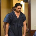 Dalton Eatherly, with his left arm wounded, in court on May 21, 2026. (Jazmin Logan)