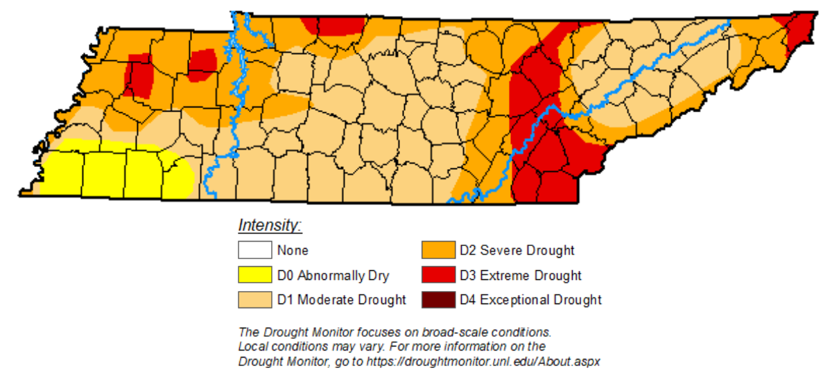 Drought conditions in Tennessee as of May 26, 2026. (US Drought Monitor, contributed)