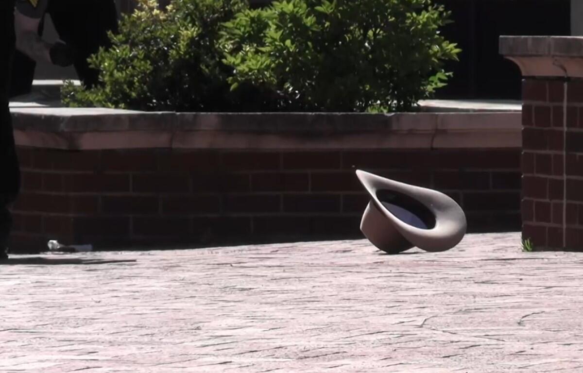 The suspect's hat following the shooting outside the Montgomery County Courthouse on May 13, 2026. (Enrique Hernandez, Dash 10 Media)
