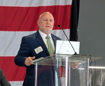 Clarksville mayor candidate Mark Riggins speaks at the Clarksville Industrial Association meeting on May 7, 2026. (Chris Smith)