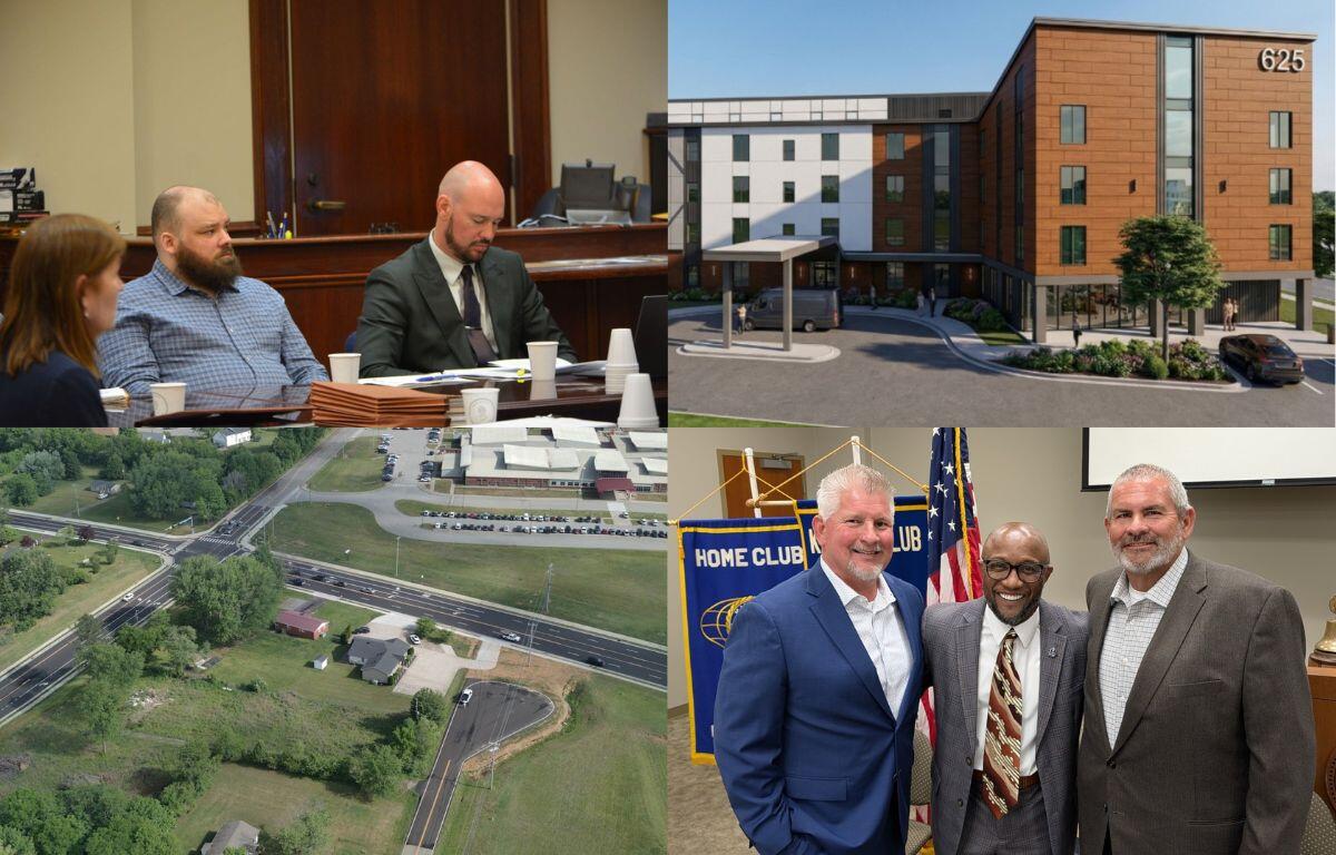 Clockwise from the top left, fentanyl homicide trial, Frosty Morn plans, sheriff candidates and Rossview at Old Dunbar Cave Road.