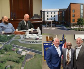Clockwise from the top left, fentanyl homicide trial, Frosty Morn plans, sheriff candidates and Rossview at Old Dunbar Cave Road.