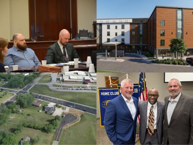 Clockwise from the top left, fentanyl homicide trial, Frosty Morn plans, sheriff candidates and Rossview at Old Dunbar Cave Road.